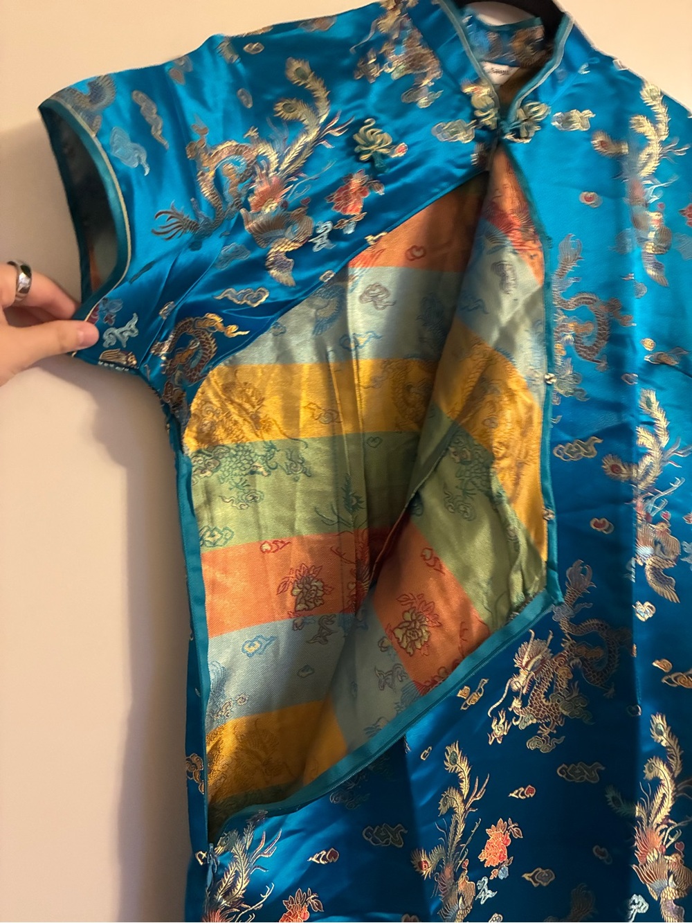 Blue Traditional Chinese Cheongsam Dress Kimono Dragon and Phoenix - Picture 12 of 13